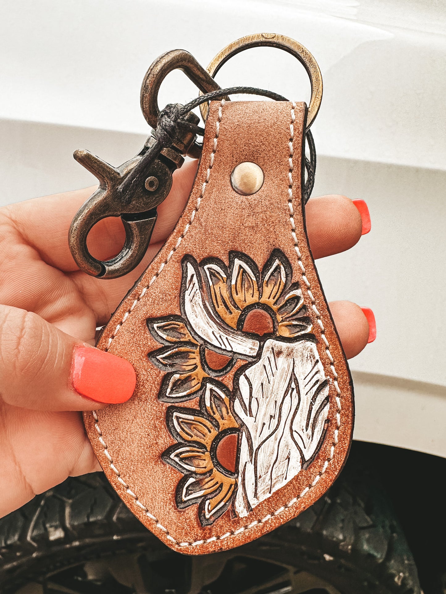 Sunflower Bull Skull Key Fob