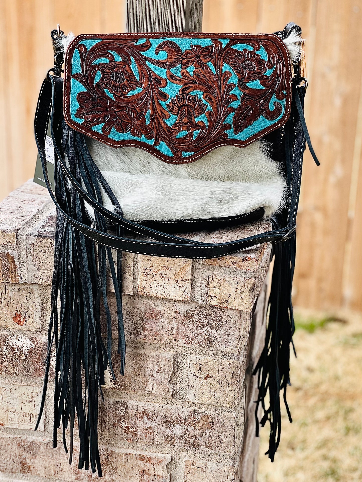 Aqua Cowhide Tooled Leather Crossbody