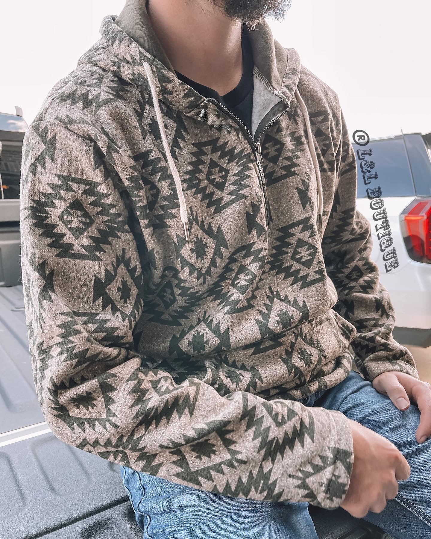 Army Green Aztec Hoodie – L&L Boutique