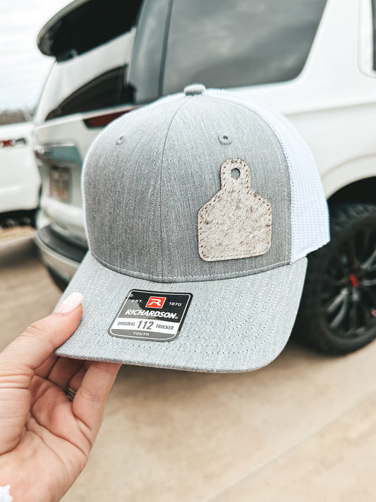 Youth Cowhide Richardson Hat Gray/White ~ Cowtag PREORDER