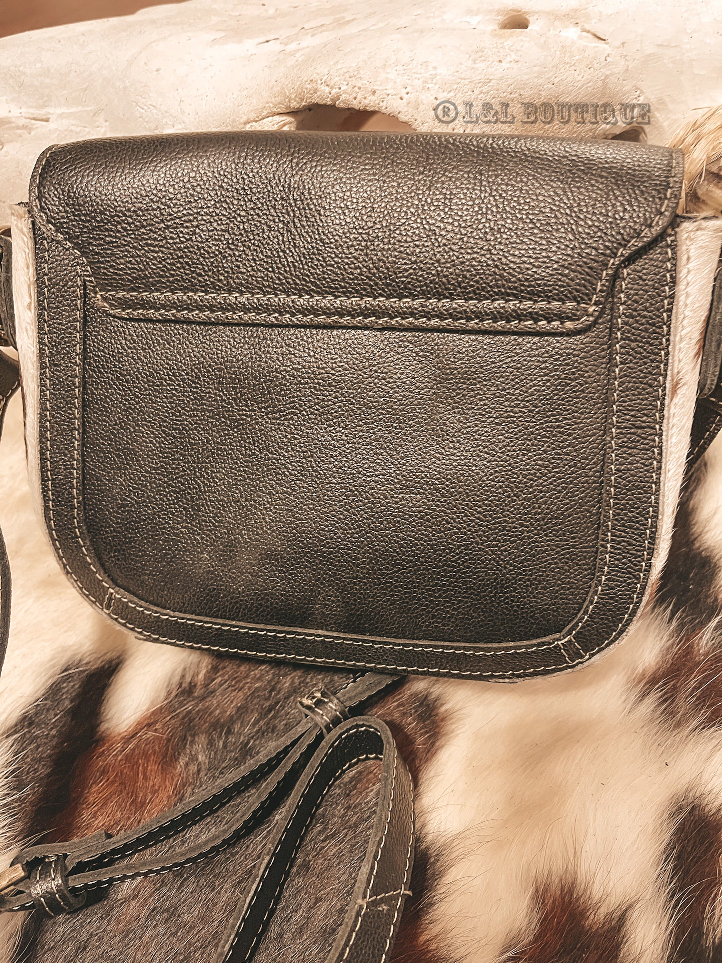 Mini Hand Tooled Cowhide Crossbody Black