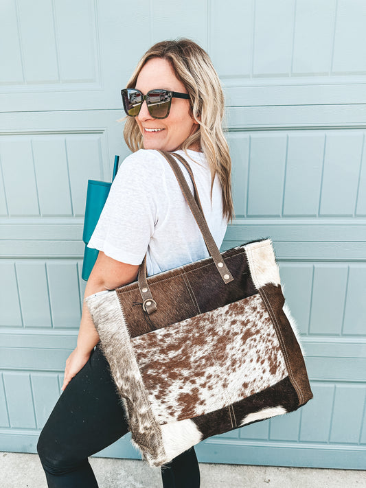 Cowhide Front Pocket Tote Bag