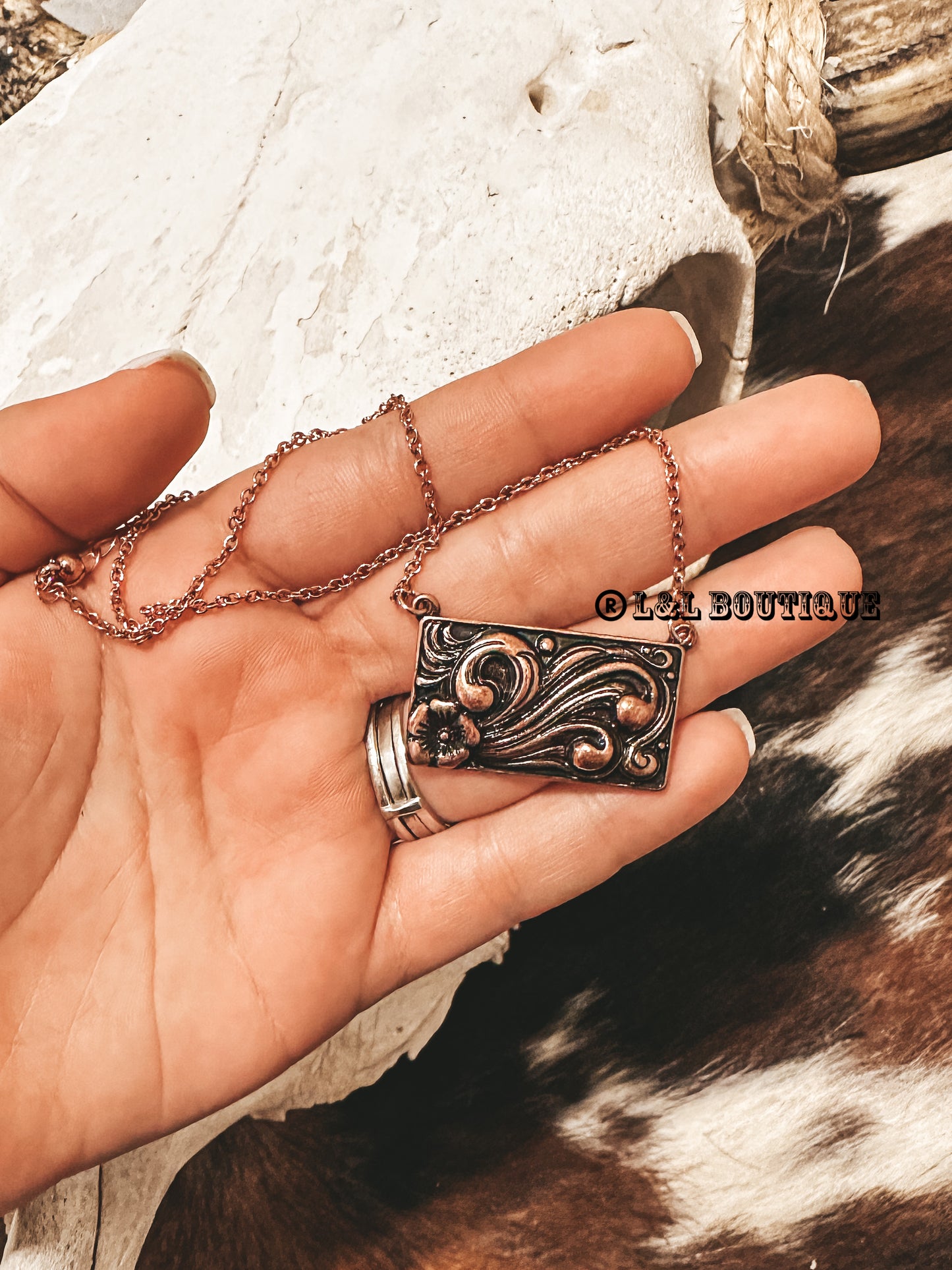 Western Square Necklace Copper