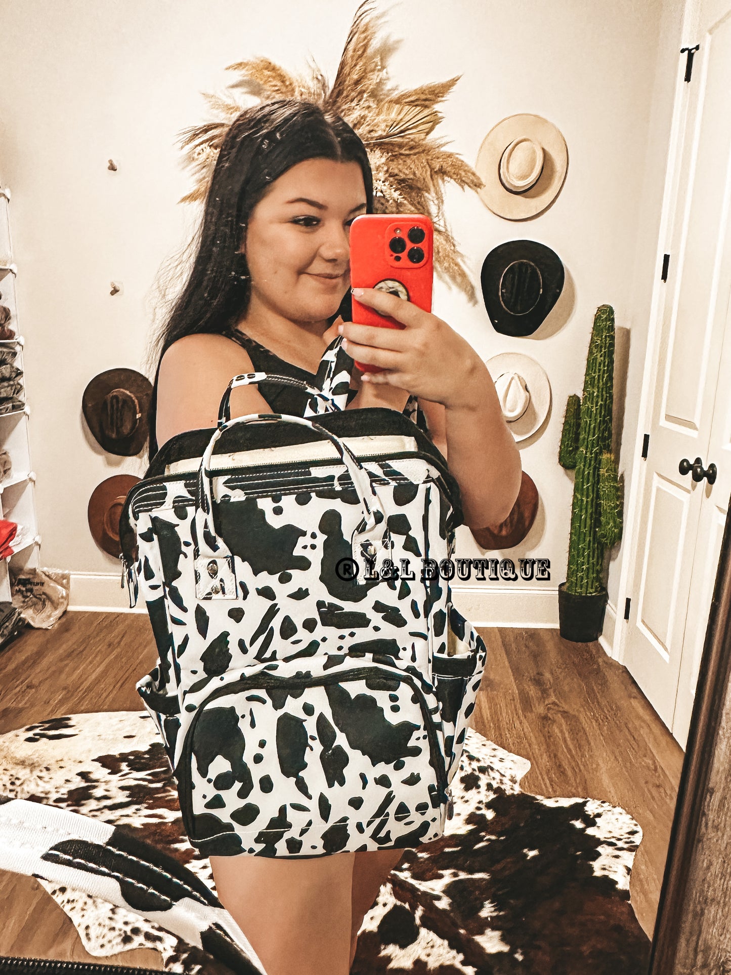 Black Cow Print Diaper Bag