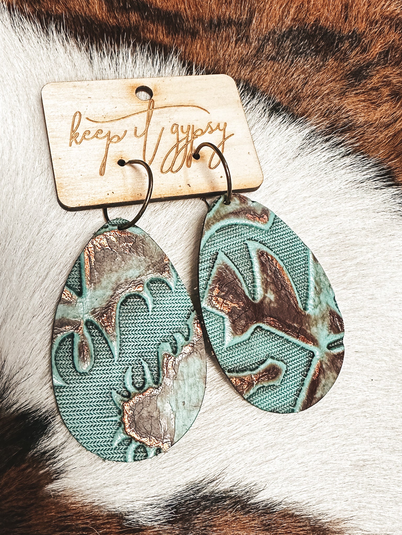 Keep It Gypsy LV Turquoise Leather Earrings