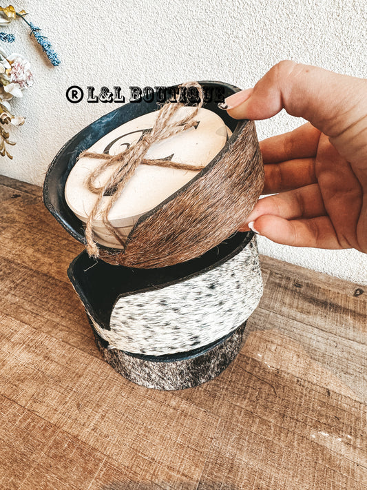 Cowhide Coaster Holder