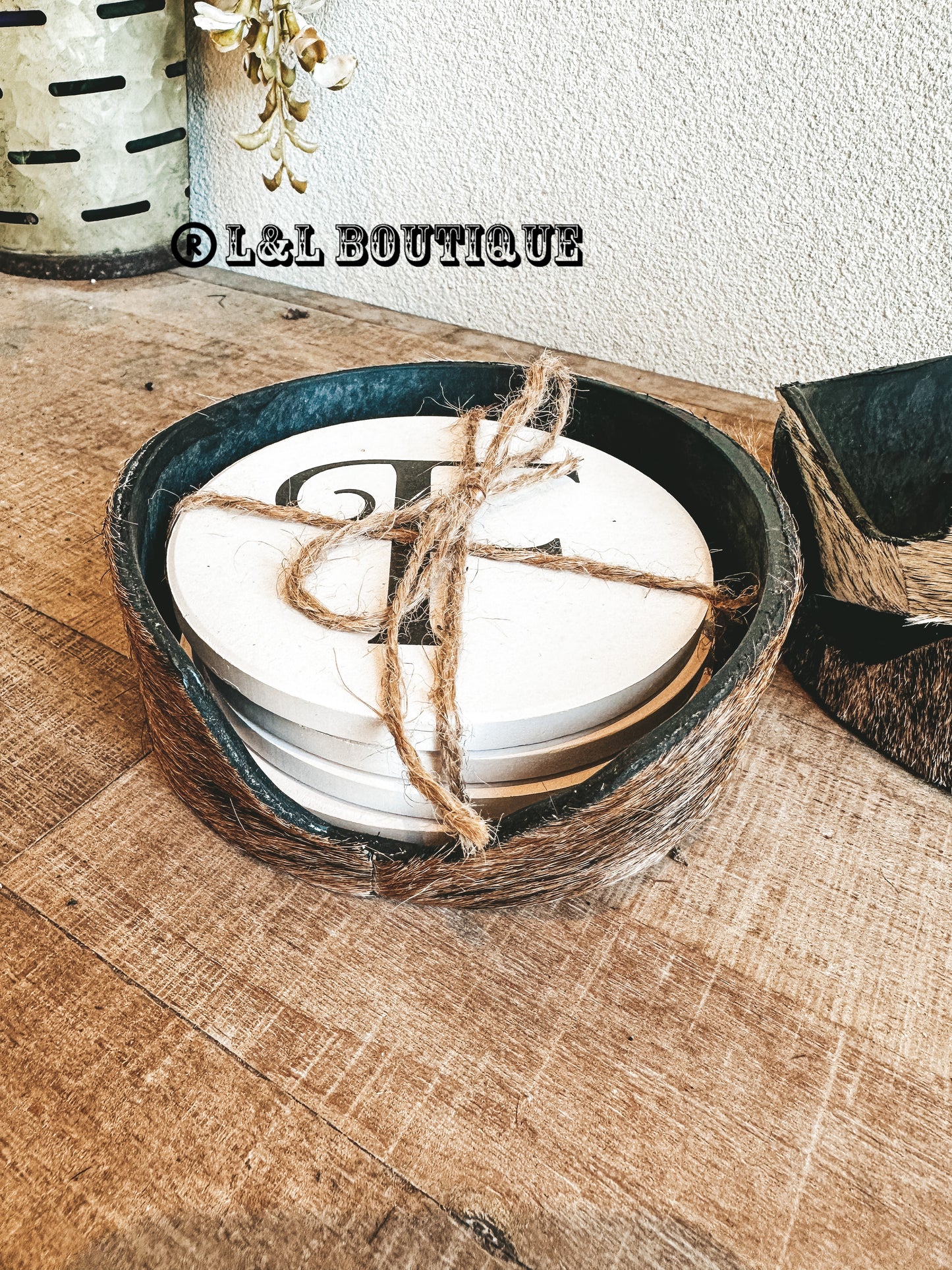 Cowhide Coaster Holder