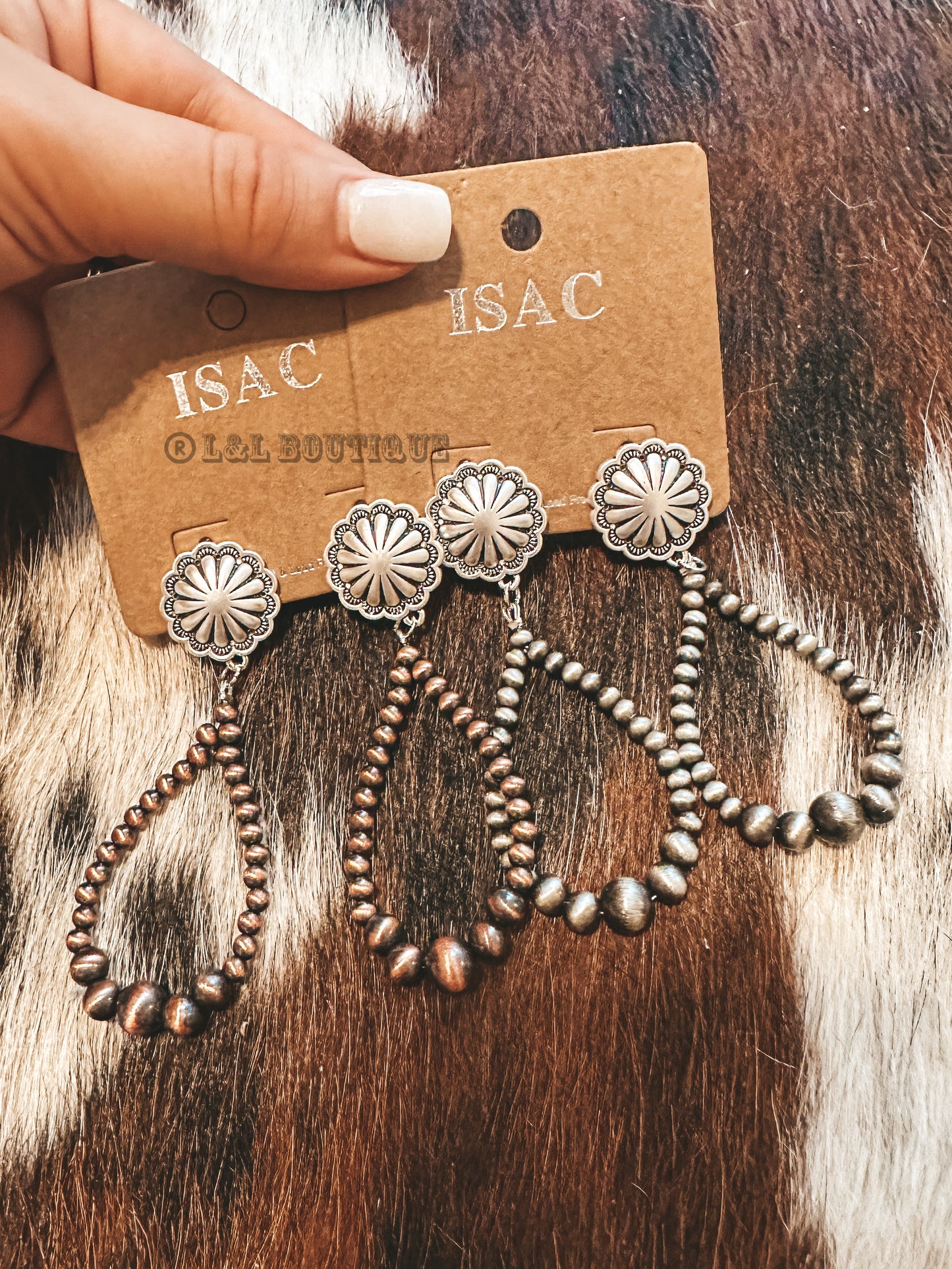 Two Tone Concho Nav Drop Earrings