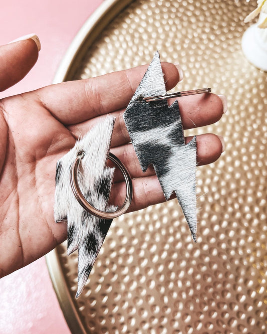 Cowhide Lightning Bolt Keychain