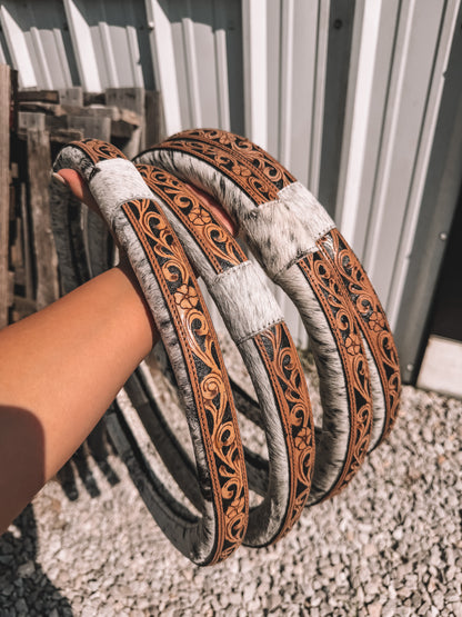 Black & Tan Leather Cowhide Steering Wheel Cover 16 inch