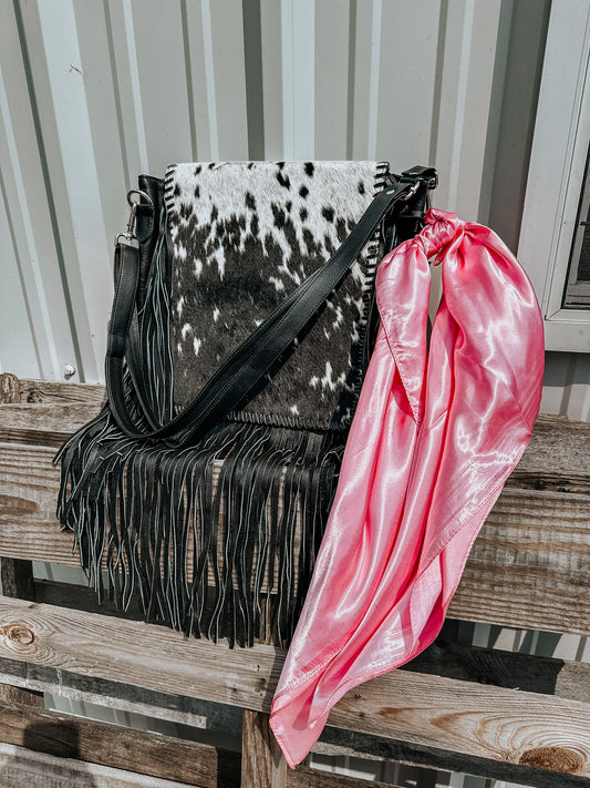 Chesapeak Cowhide Fringe Crossbody in Black