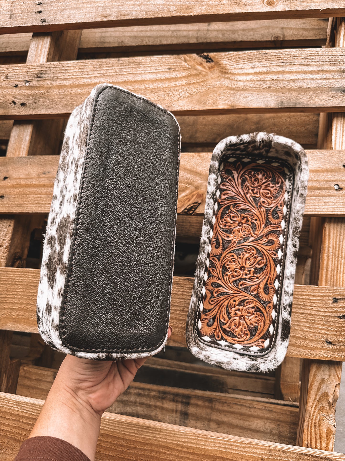 Tooled Leather Floral Cowhide Tray