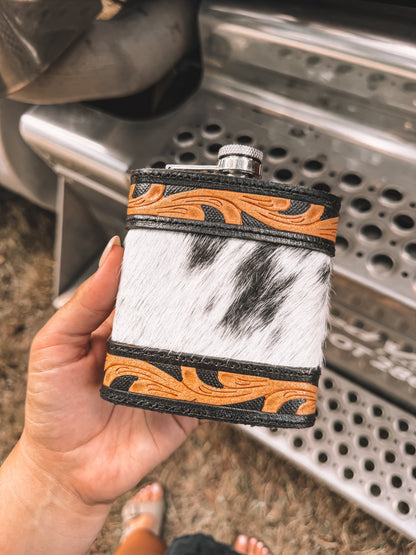 Tooled Leather & Cowhide Flask