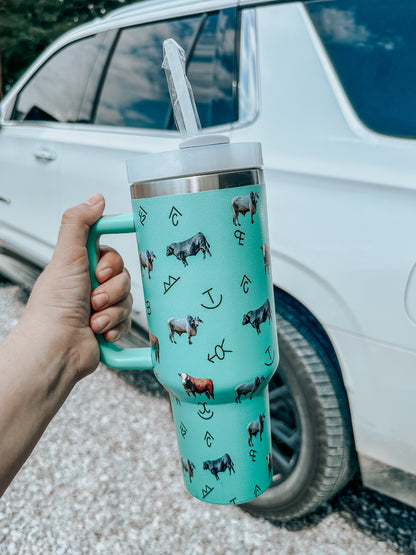 Turquoise Cattle Brand Tumbler