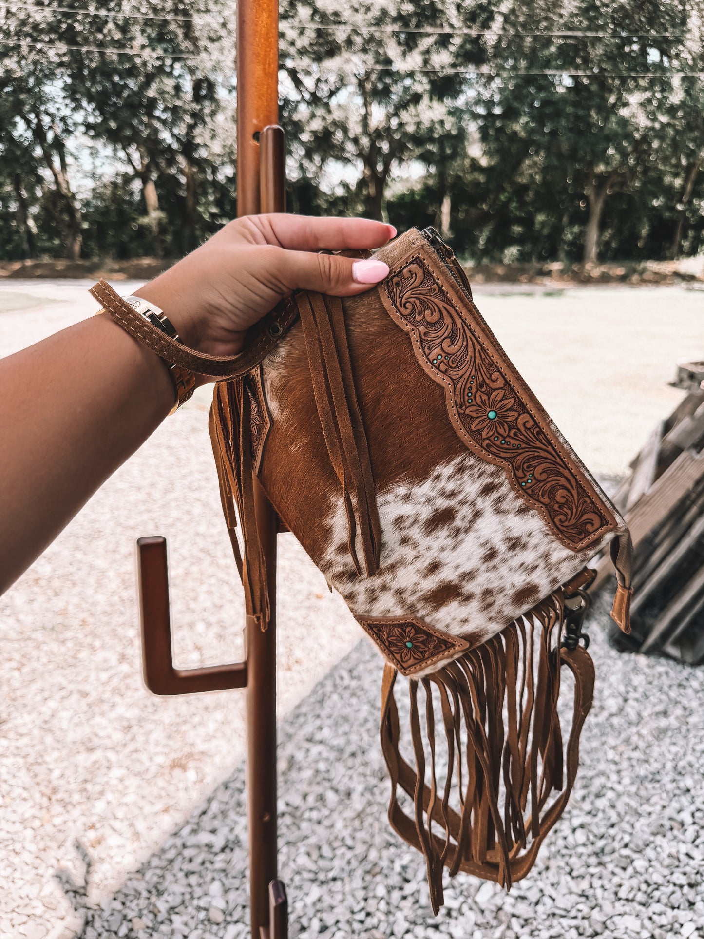 Bourbon Cowhide & Leather Wristlet Crossbody
