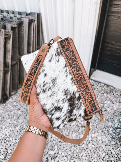 Stone Cowhide & Leather Wristlet Crossbody