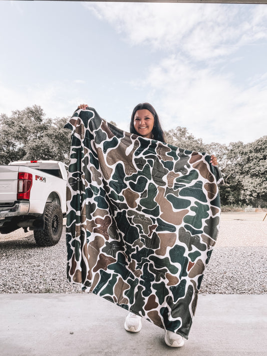 Old School Camo Adult Blanket in Brown