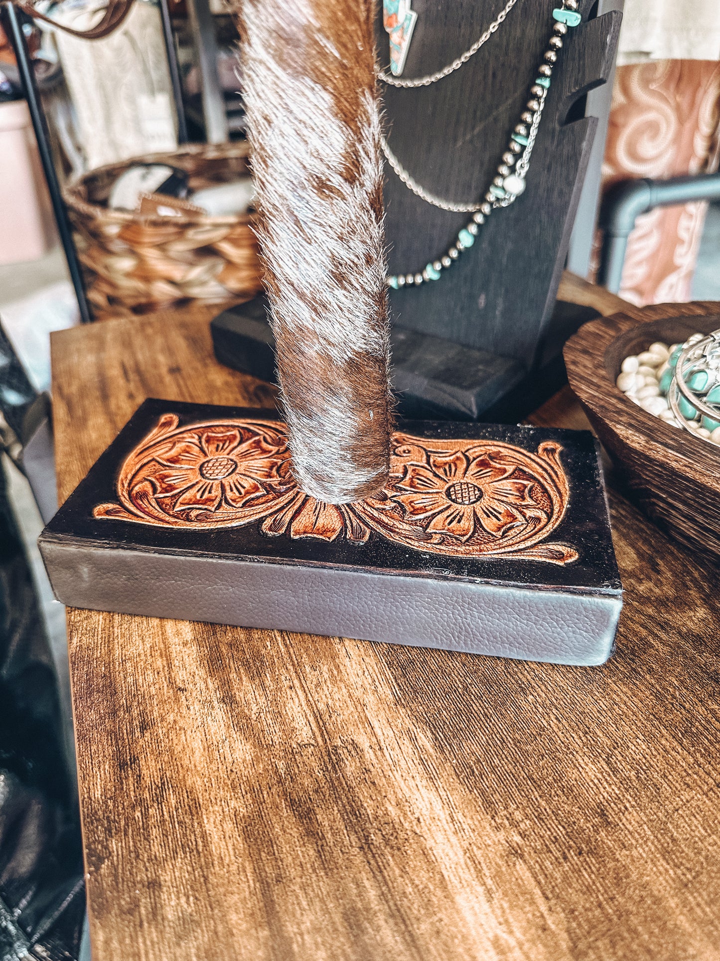 Tooled Leather Cowhide Bracelet Stand