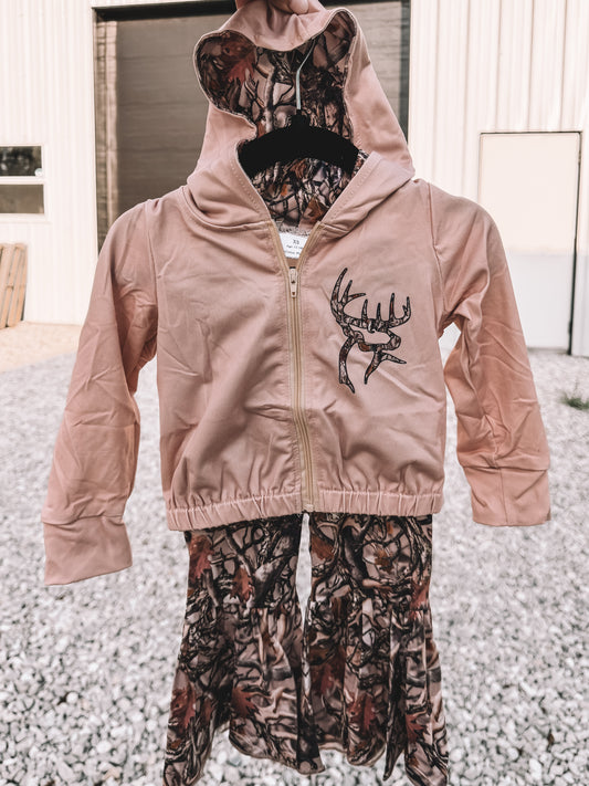 Girls Deer Jacket & Camo Bell Bottom Set