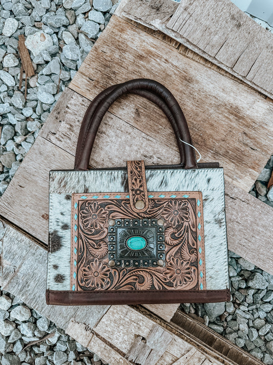 Turquoise Buckle Cowhide Bible Purse