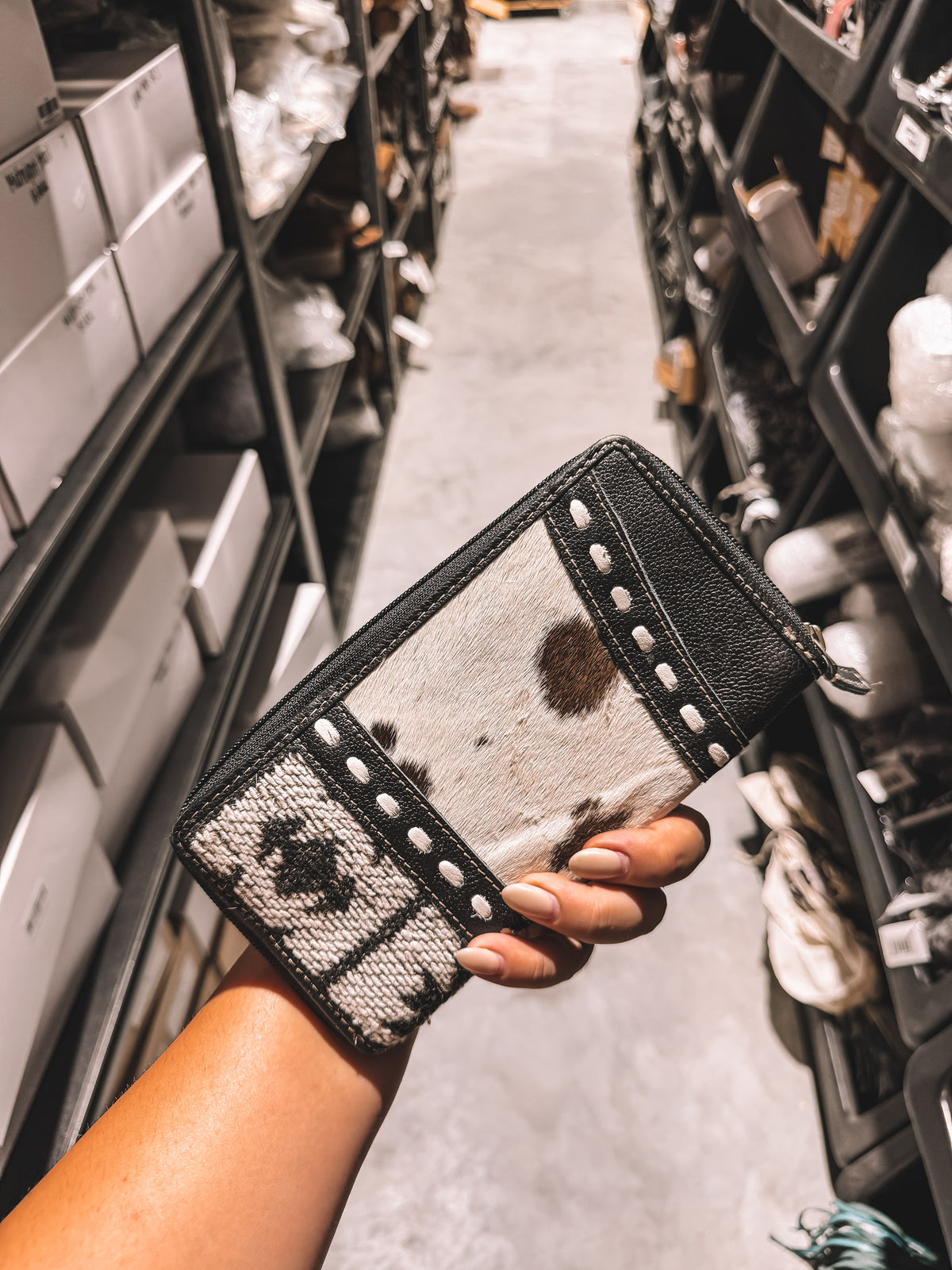 Cowhide & Aztec Zipper Wallet