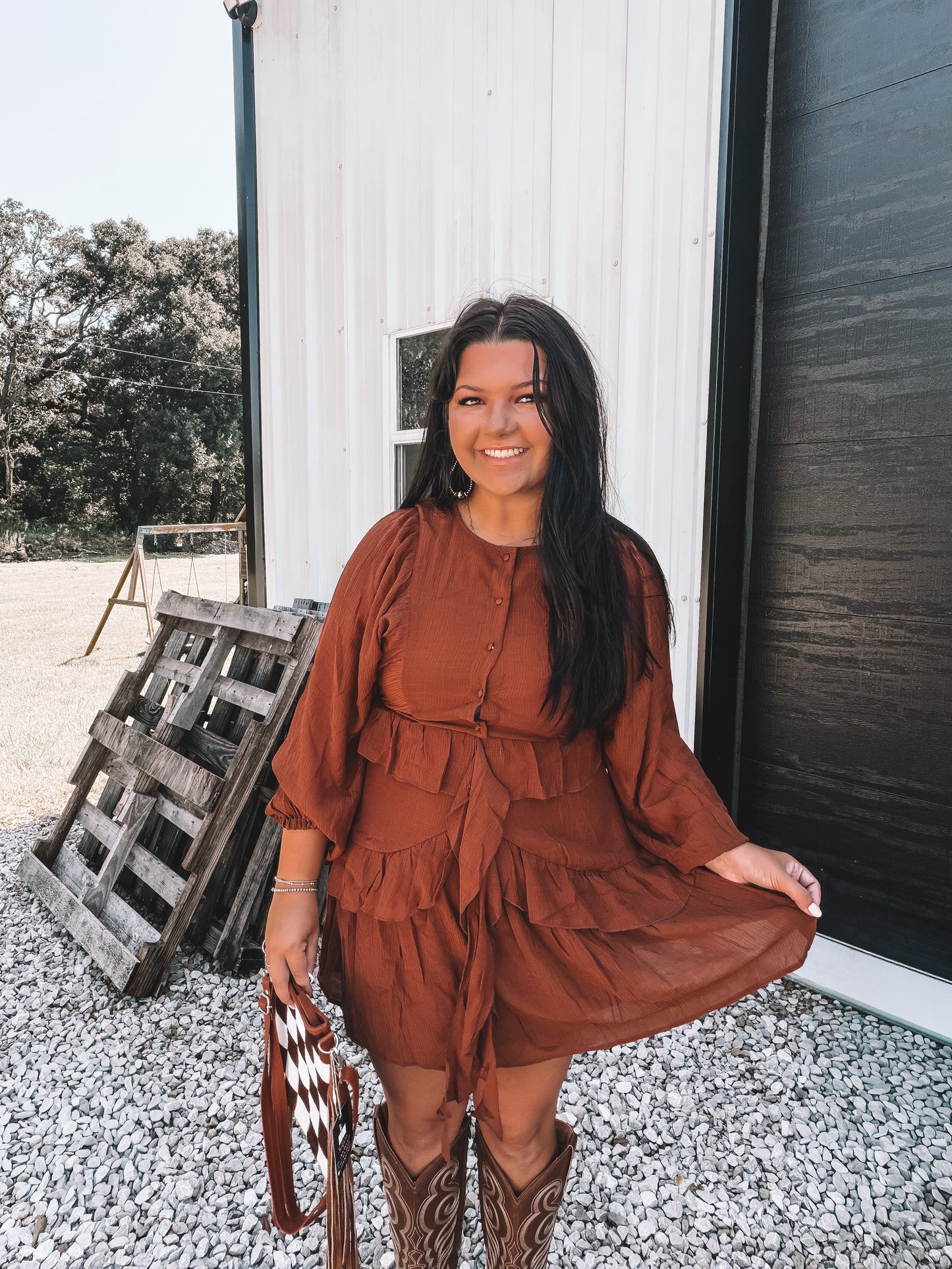Caramel Ruffle Mini Dress