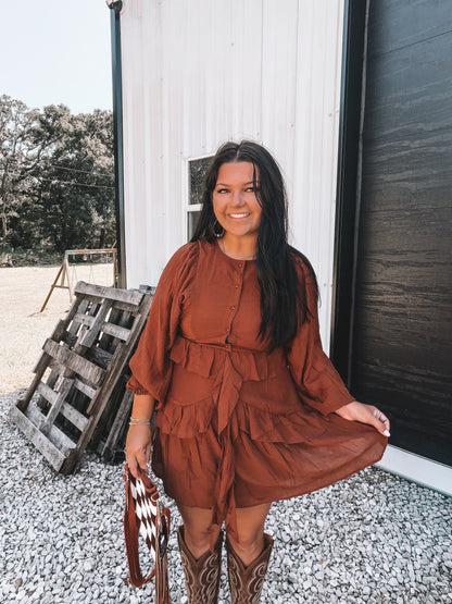 Caramel Ruffle Mini Dress