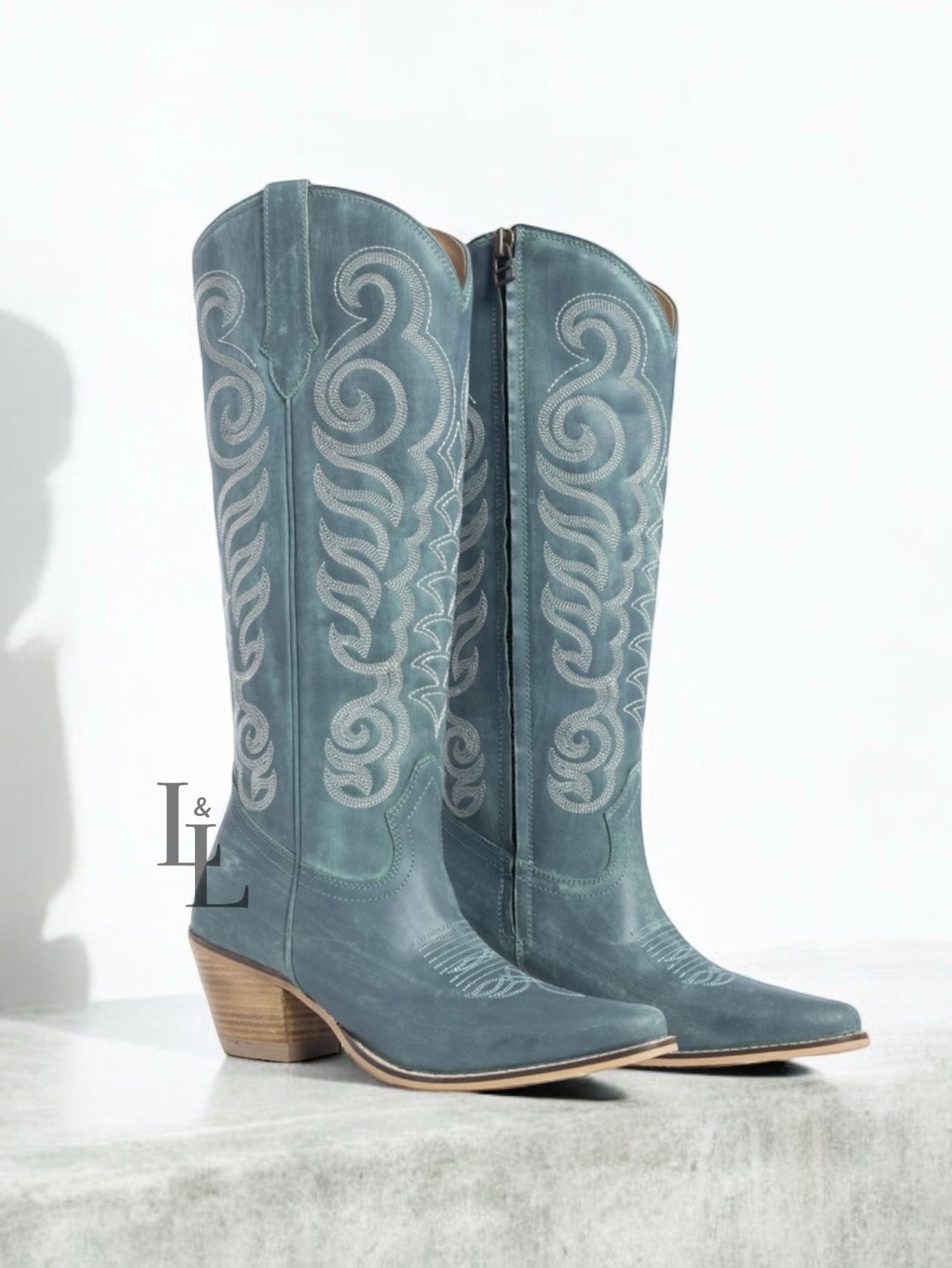 Nale Leather Boots in Denim Blue