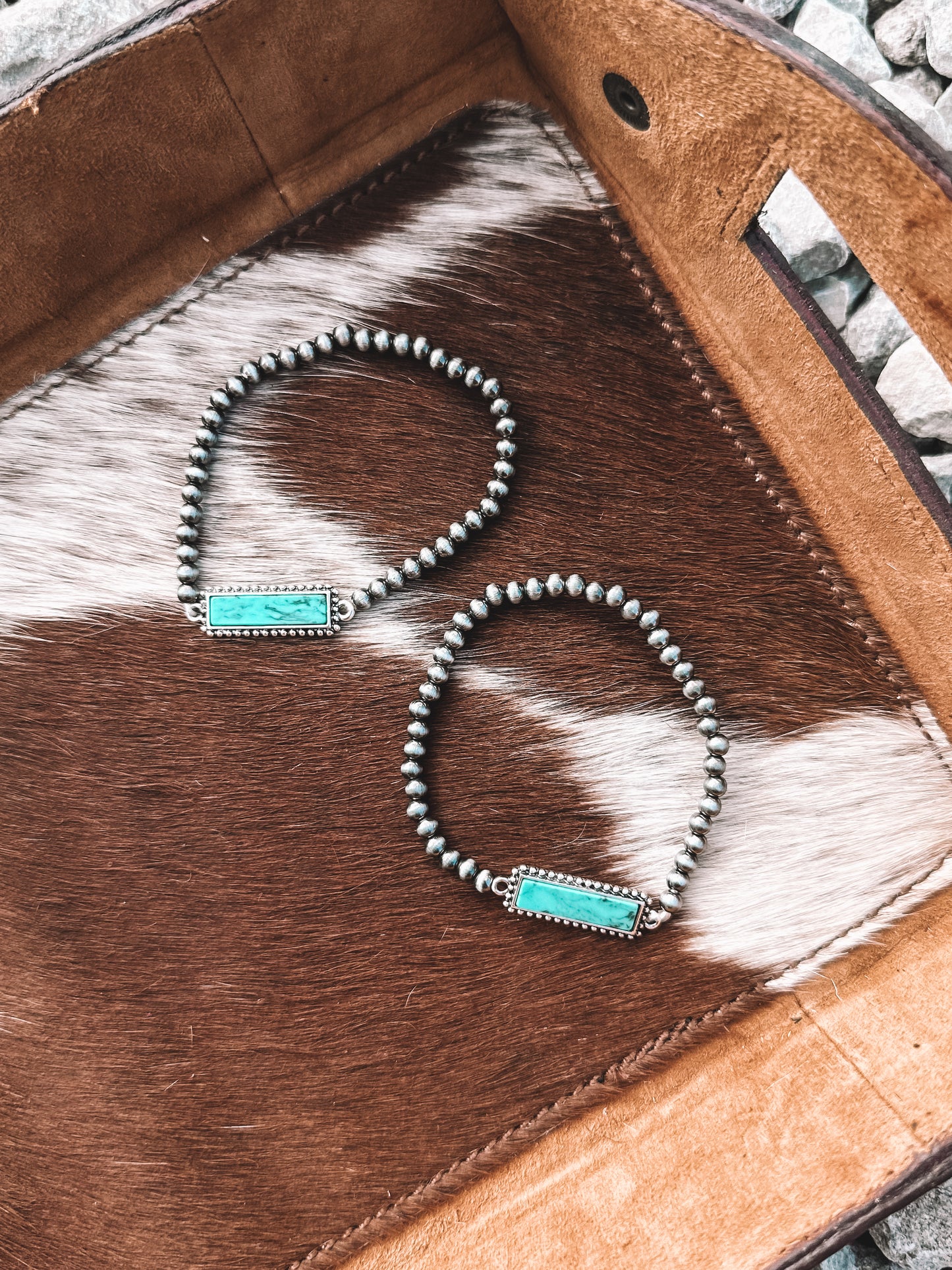 Beaded Turquoise Bar Stretch Bracelet