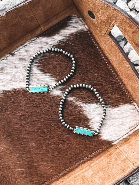 Beaded Turquoise Bar Stretch Bracelet