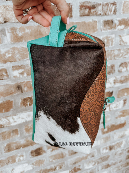 Tyler Turquoise Cowhide Makeup Bag