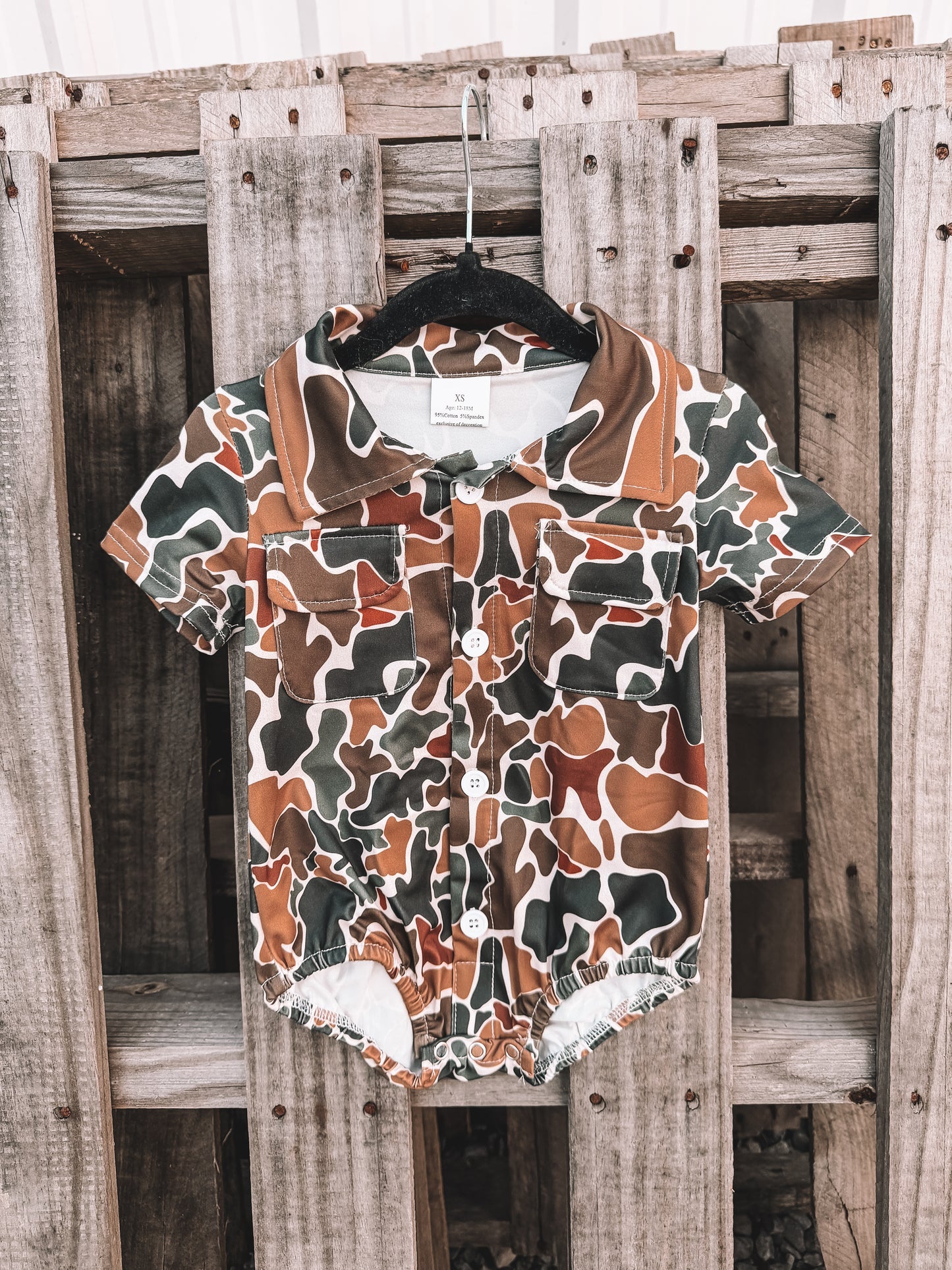 Collared Old School Camo Boys Onesie with Pockets