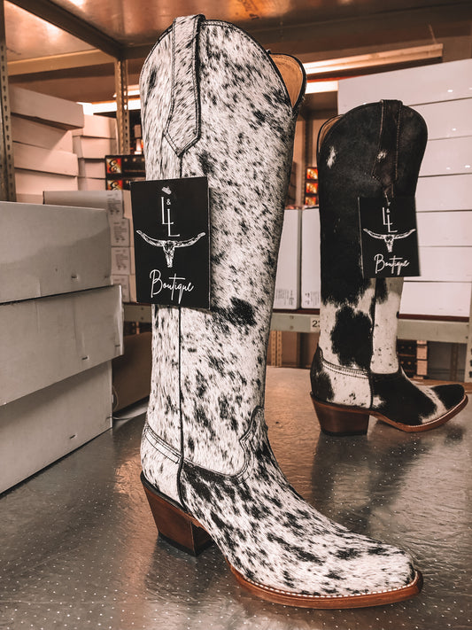 Knee High Cowhide Boots ~ Snip Toe Black