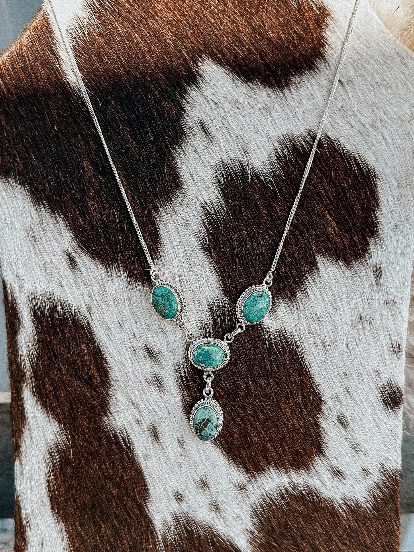 Genuine Four Stone Drop Turquoise Necklace