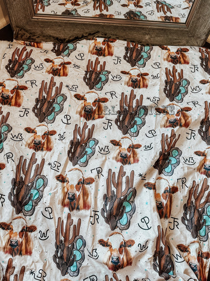 Minky Branded Saguaro Cow Baby Blanket