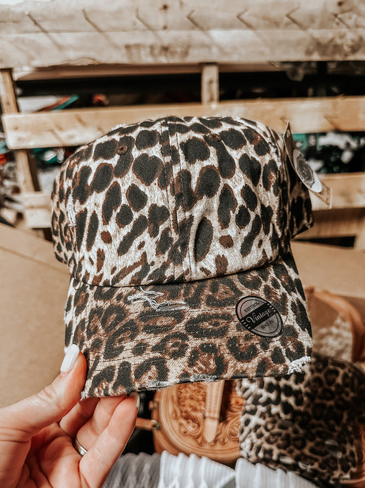 Leopard Print Distressed Hat
