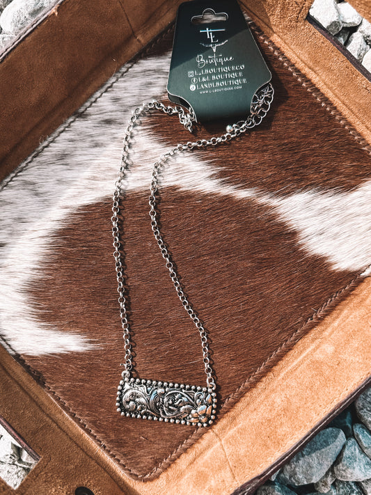 Floral Embossed Bar Necklace