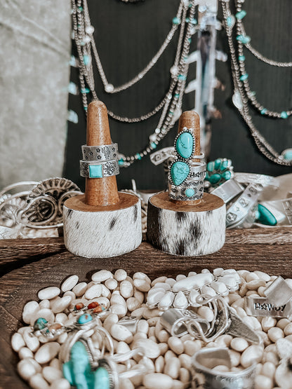 Wooden Cowhide Ring Holder