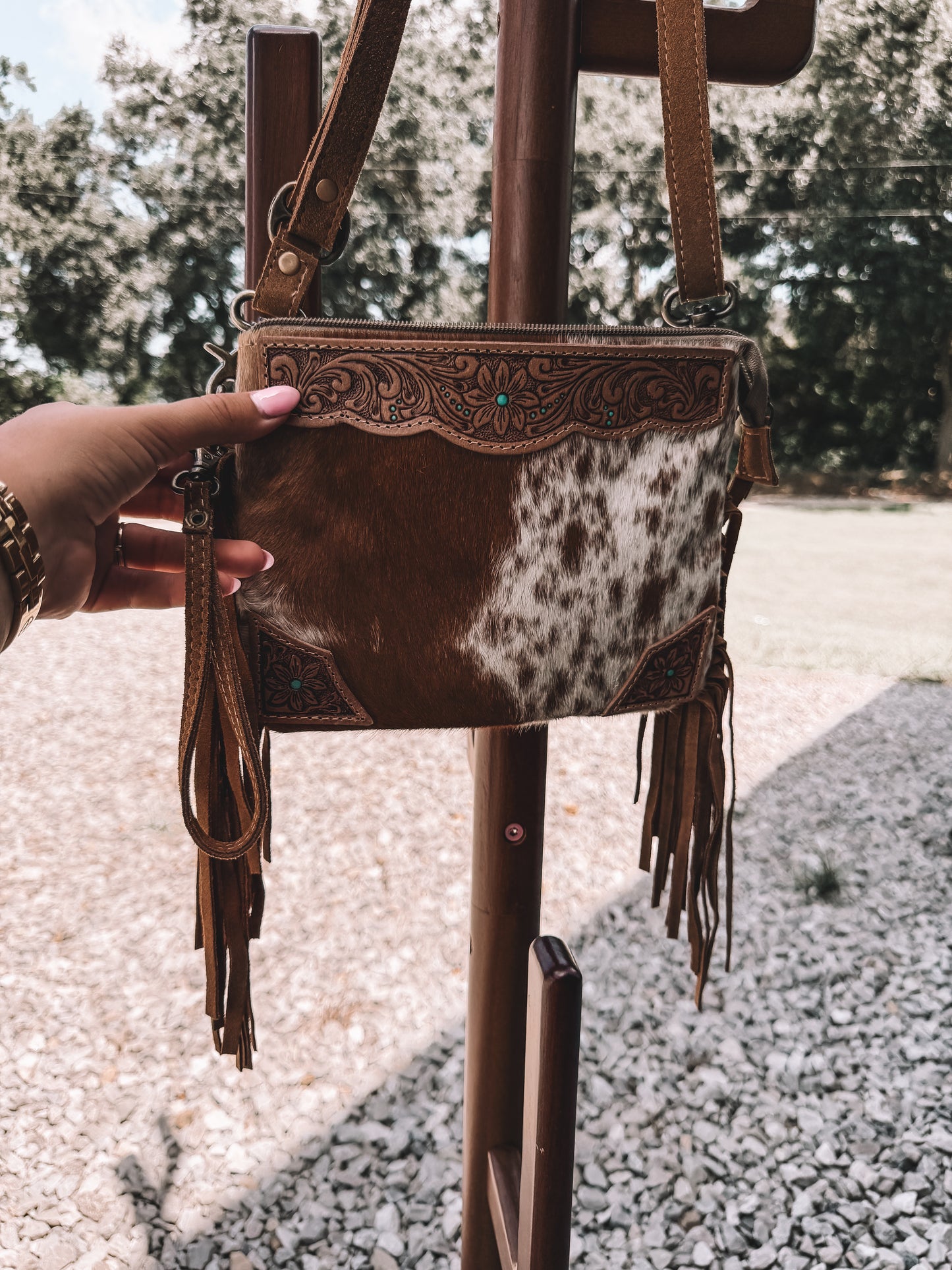 Bourbon Cowhide & Leather Wristlet Crossbody