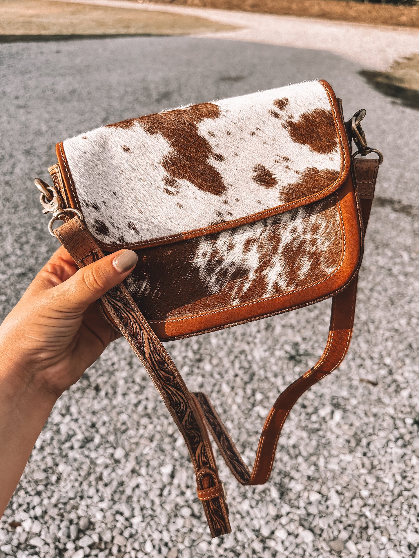 Pearls Hand Tooled Cowhide Crossbody