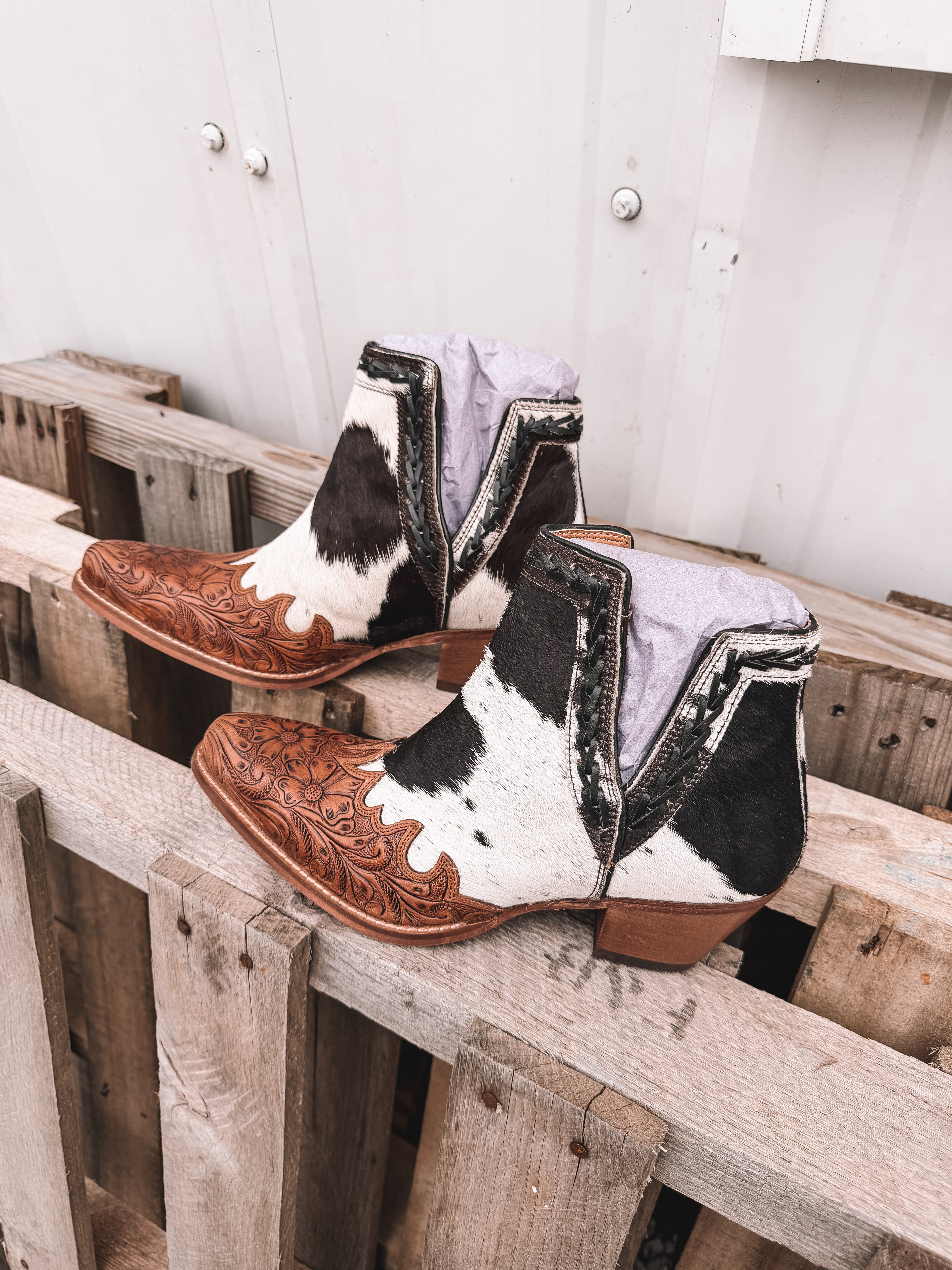 Georgina Cowhide Booties – L&L Boutique