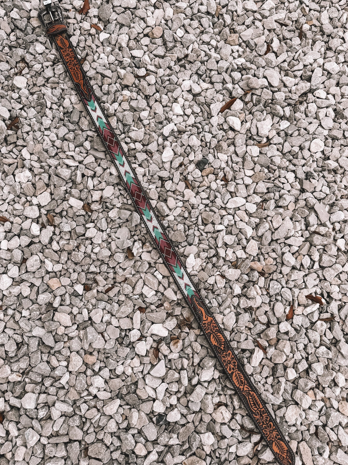 Beaded Leather Belt in Pink