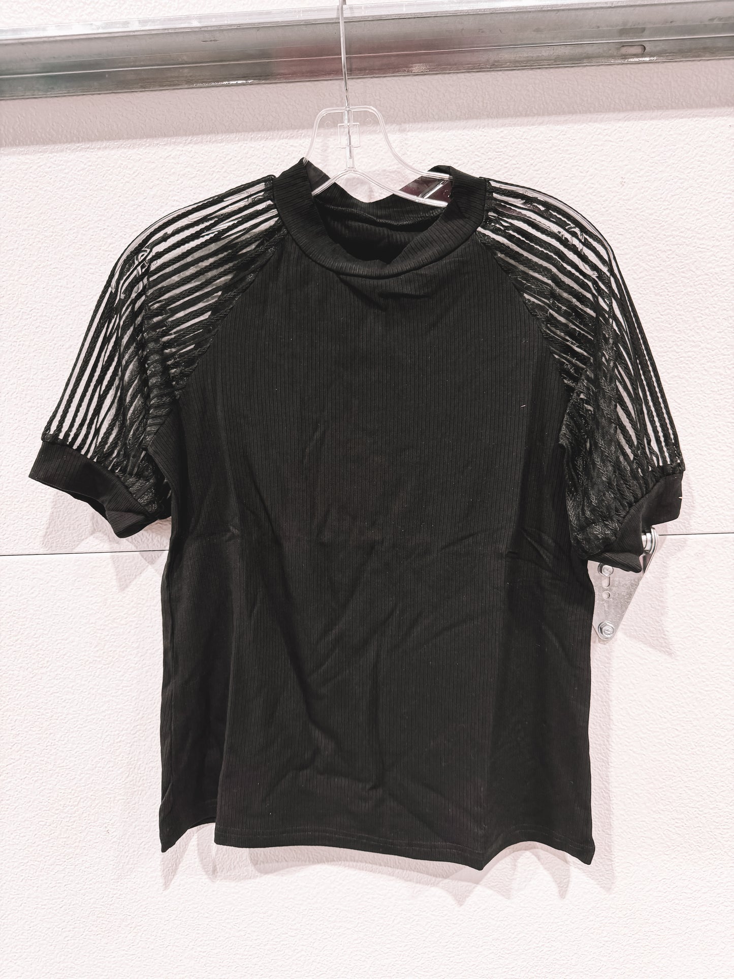 Black Mesh Puff Sleeve Top
