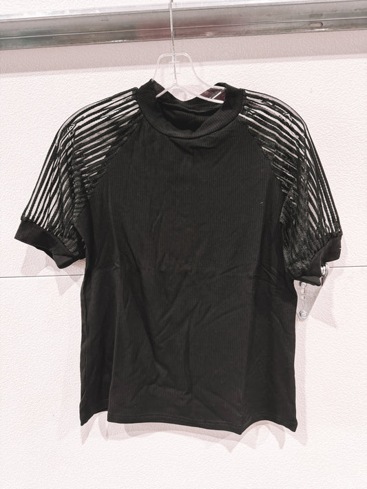 Black Mesh Puff Sleeve Top