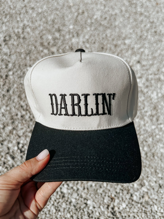 Embroidered Darlin Trucker Hat in Black