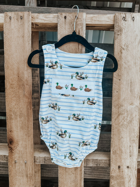Blue Striped Duck Onesie