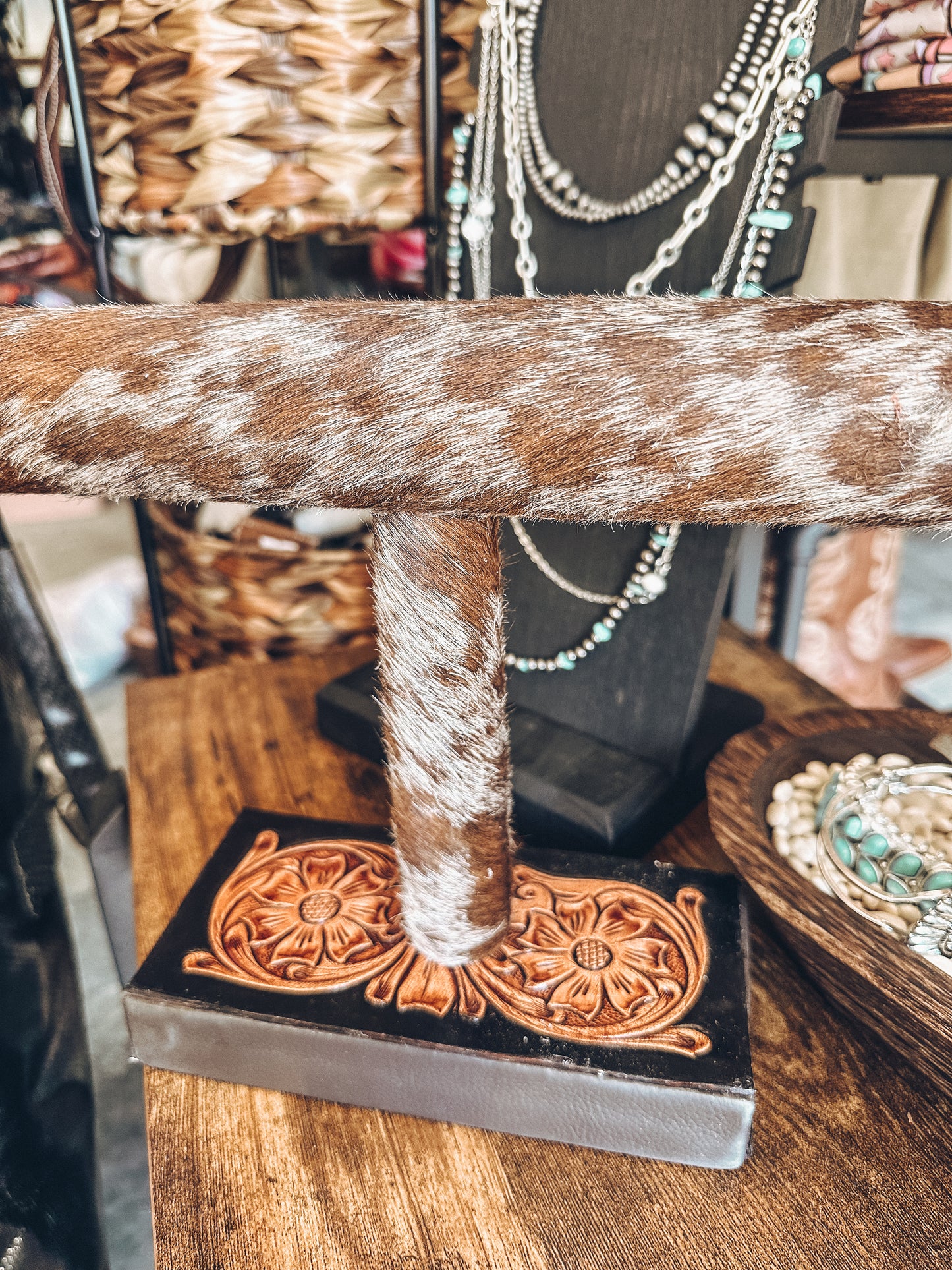 Tooled Leather Cowhide Bracelet Stand