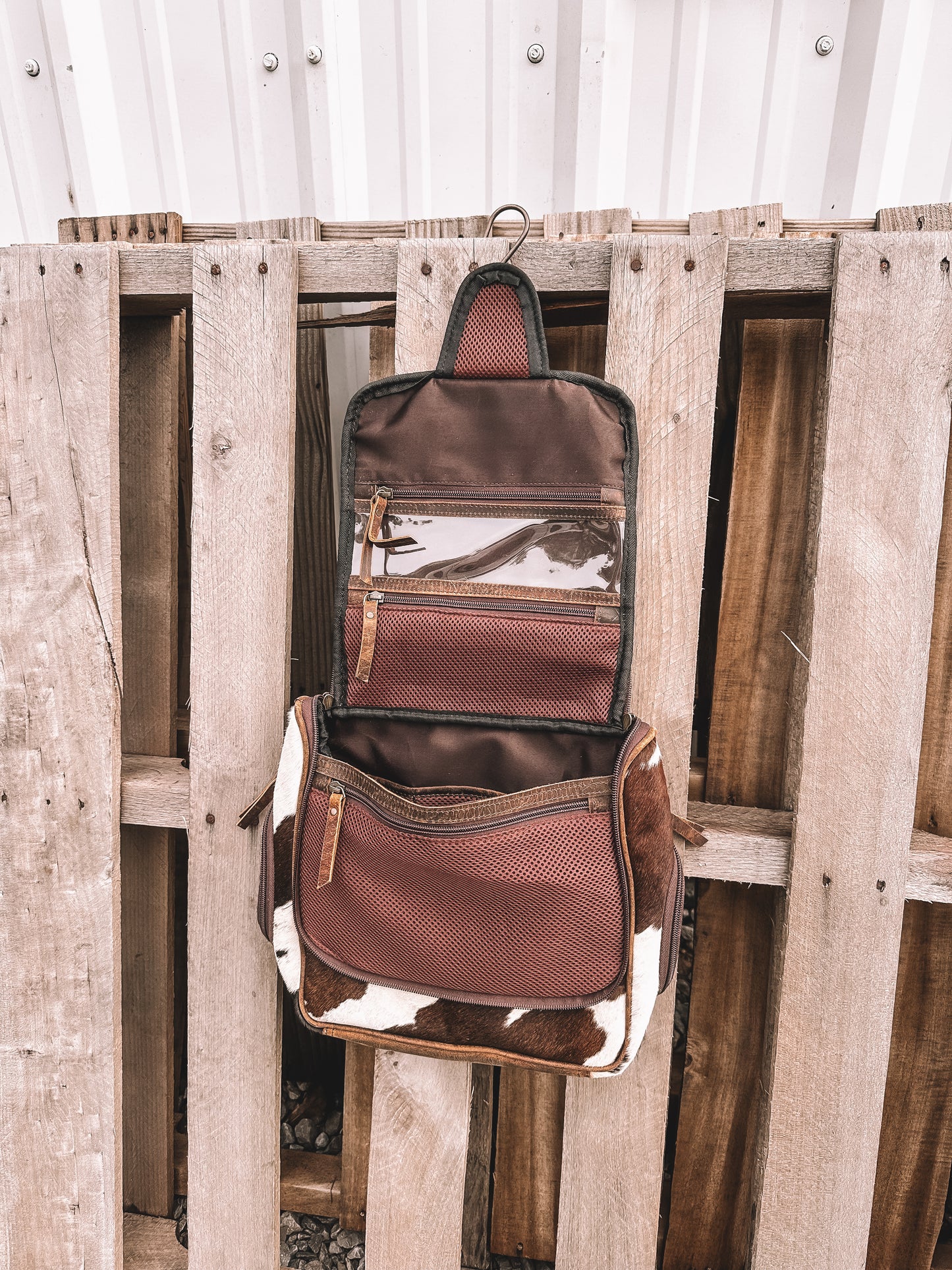 Oversized Cowhide Hanging Toiletry Bag