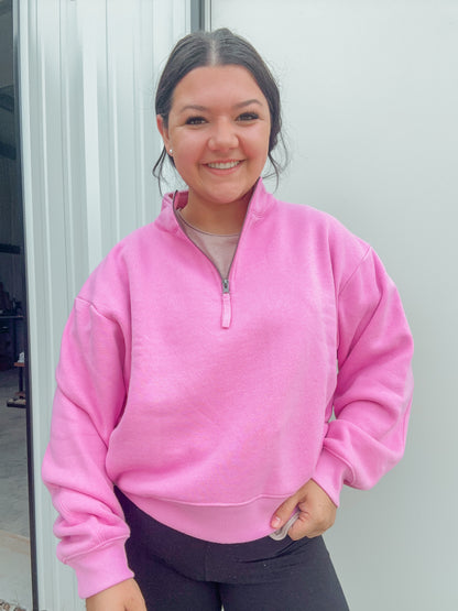 Half Zip Fleece Sweatshirt in Pink