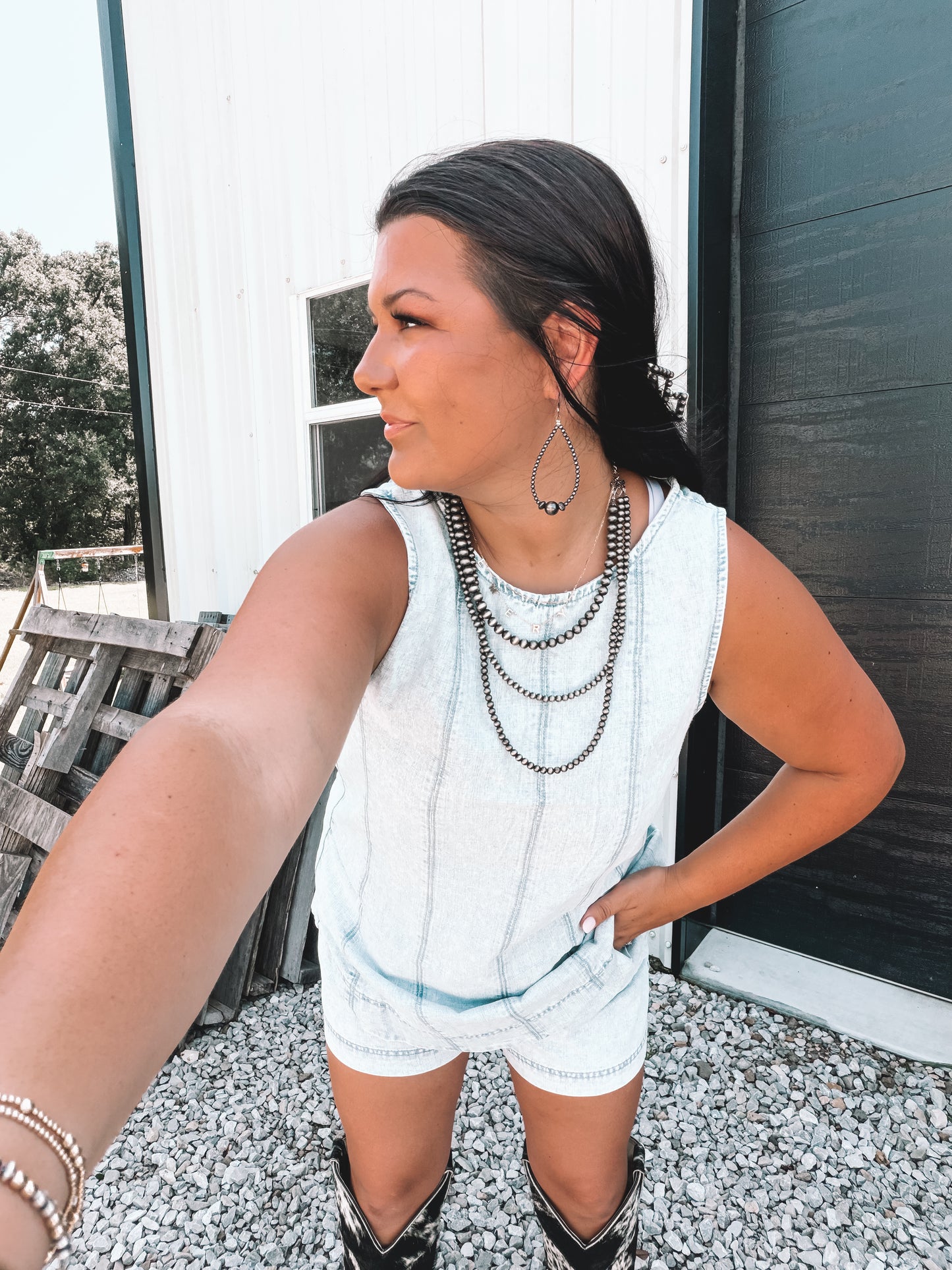 Light Washed Denim Top & Shorts Set
